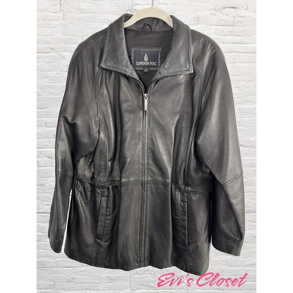 London Fog Women’s Leather Jacket Black  Lined Y 2K Size Sz M - Picture 1 of 14